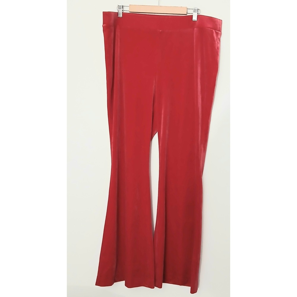 Lane Bryant Velvet Flare Pants 18 Red Soft Cozy Comfort Valentines Christmas NEW